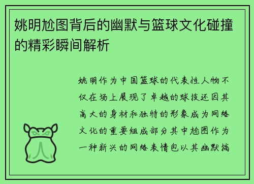 姚明尬图背后的幽默与篮球文化碰撞的精彩瞬间解析